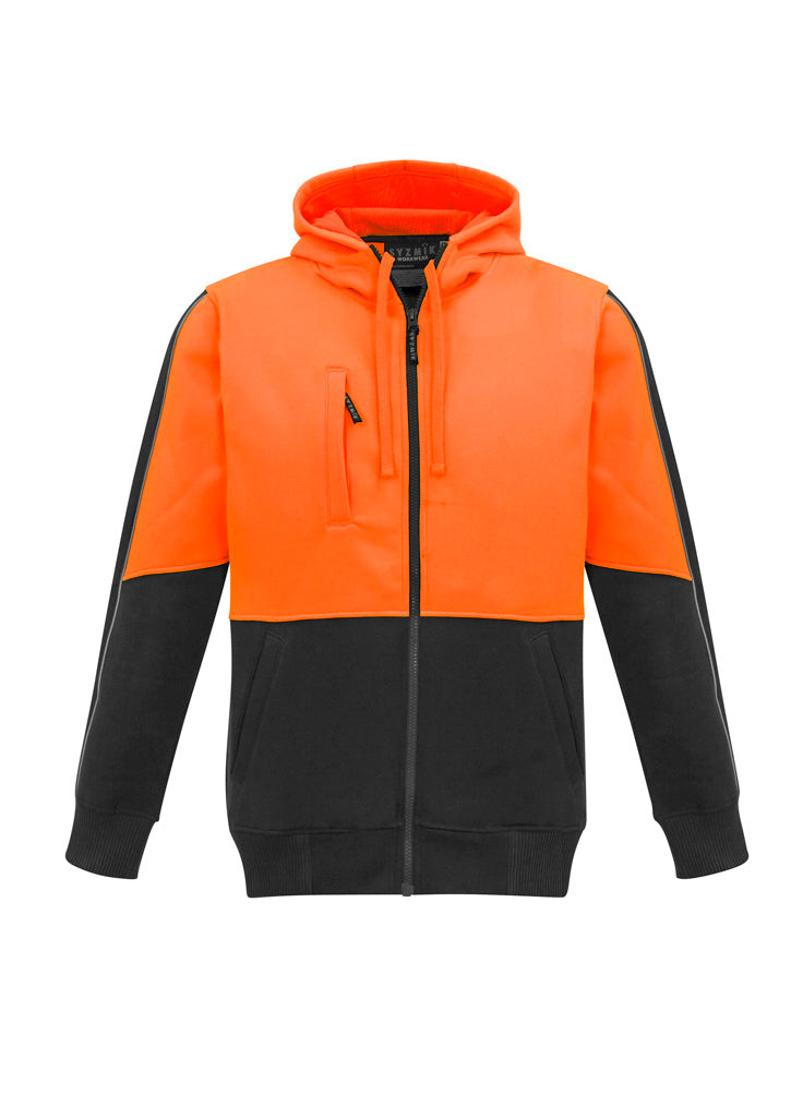 Unisex Hi Vis Full Zip Hoodie Orange/Black front
