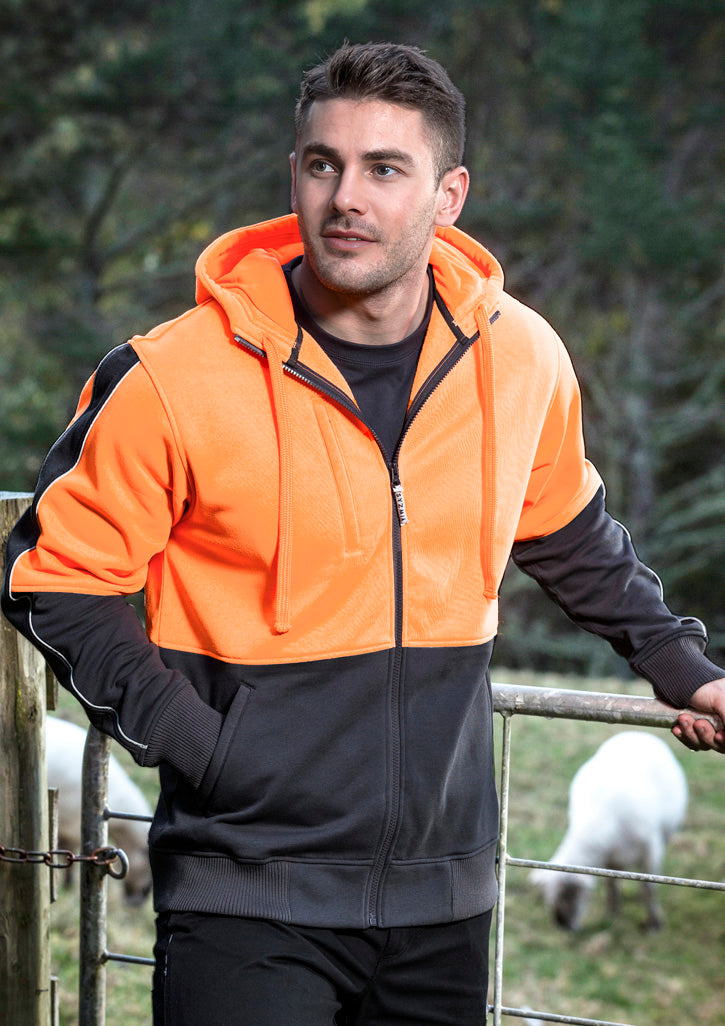 Unisex Hi Vis Full Zip Hoodie Orange/Charcoal front