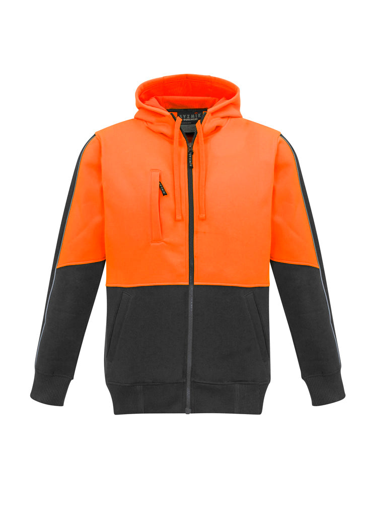 Unisex Hi Vis Full Zip Hoodie Orange/Charcoal back