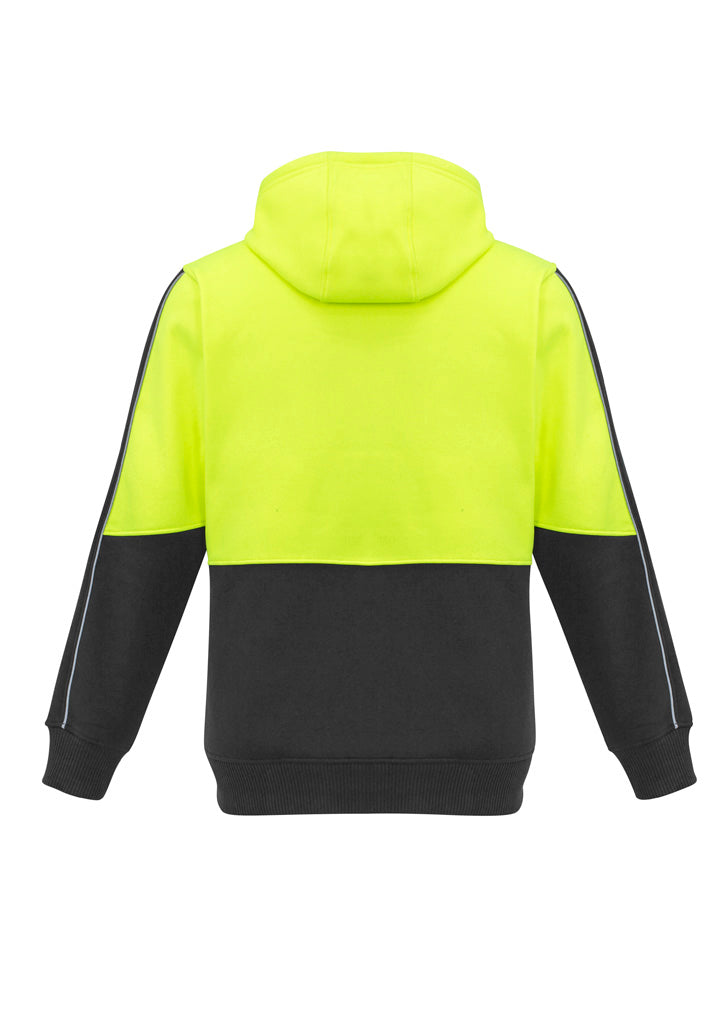 Unisex Hi Vis Full Zip Hoodie Yellow/Charcoal back