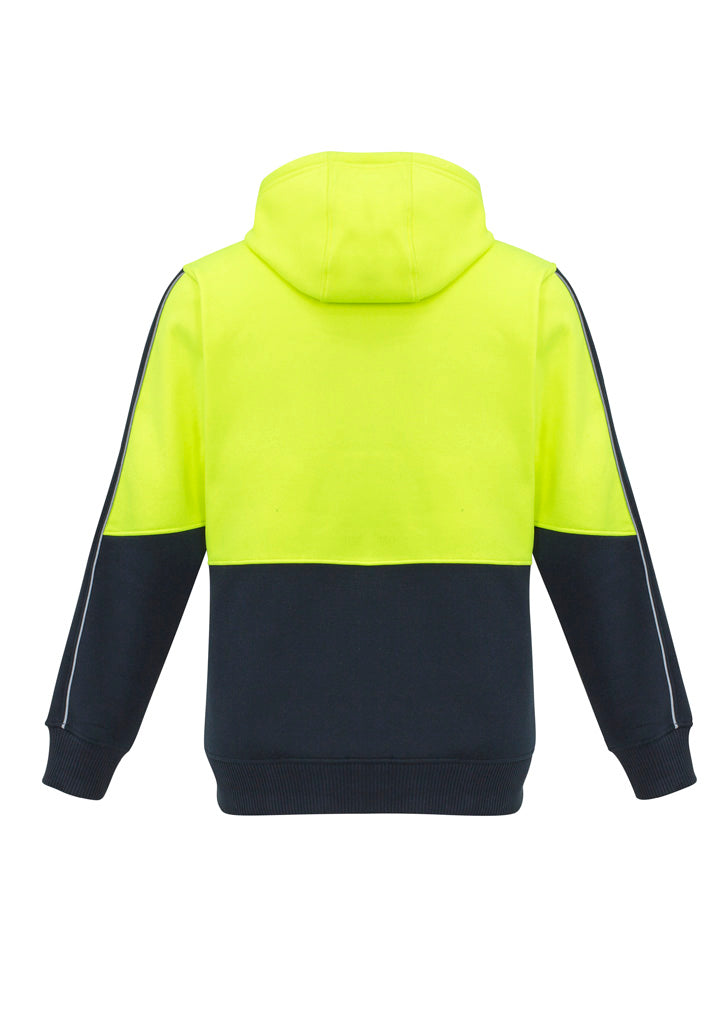Unisex Hi Vis Full Zip Hoodie Yellow/Navy back