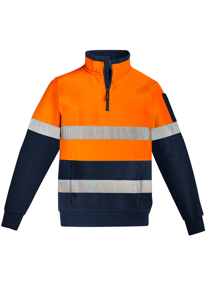 Unisex Hi Vis 1/4 Zip Pullover - Hoop Taped Orange/Navy front