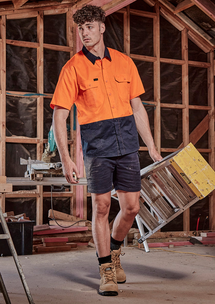 Mens Hi Vis Short Sleeve Shirt Orange/Navy back
