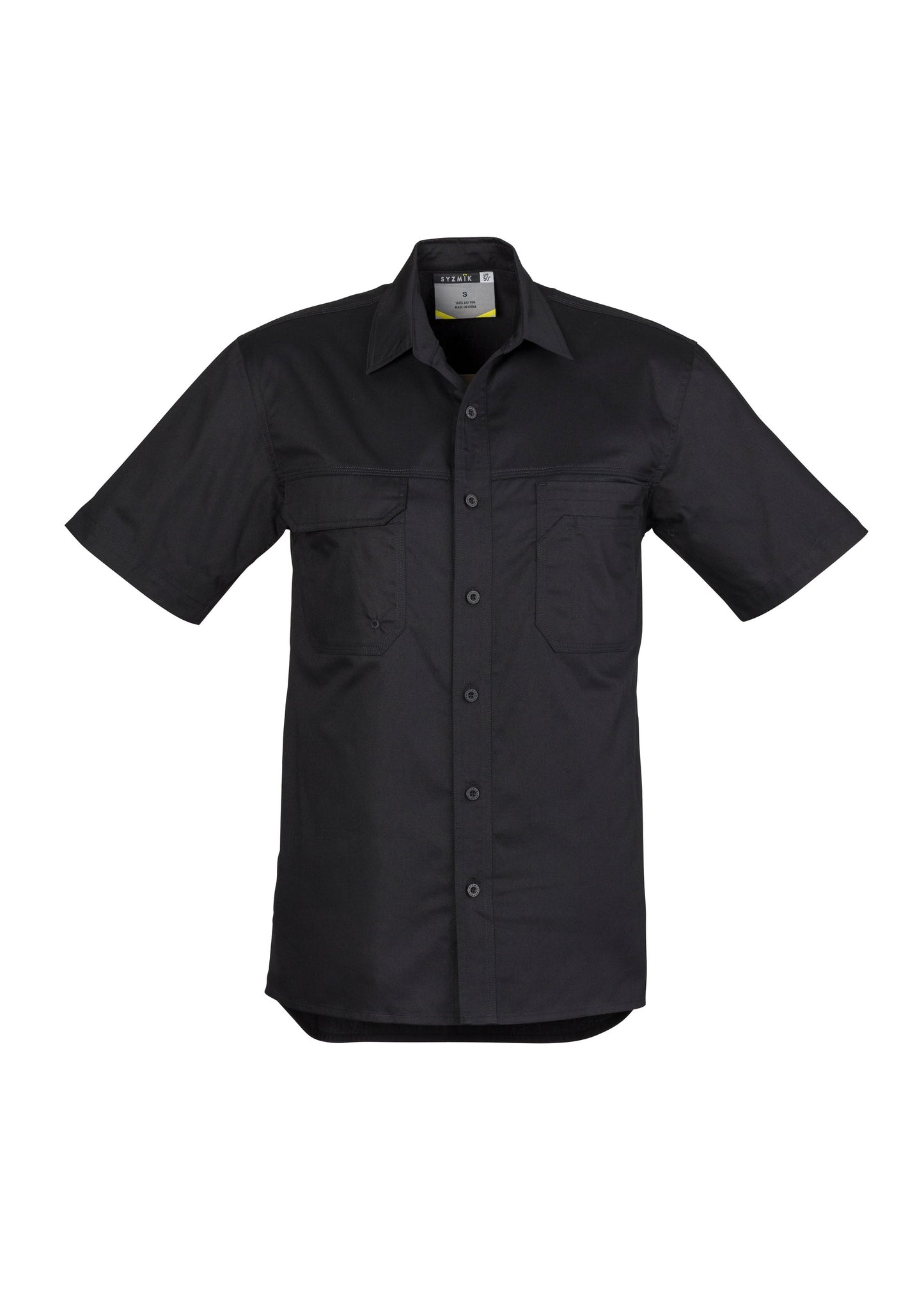 Mens Lightweight Tradie Short Sleeve Shirt Black front