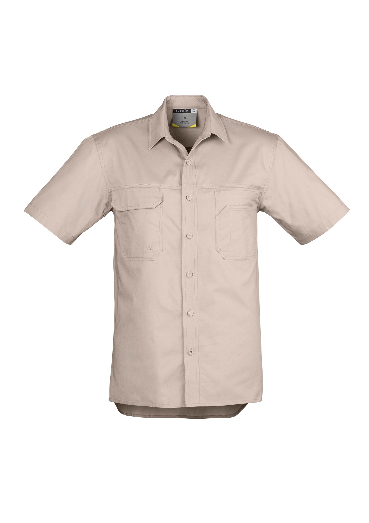 Mens Lightweight Tradie Short Sleeve Shirt Sand front
