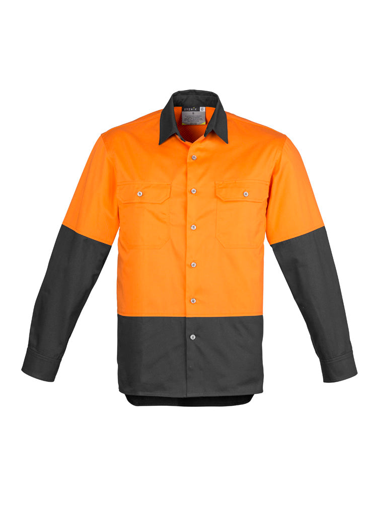 Mens Industrial Long Sleeve Shirt Orange/Charcoal front