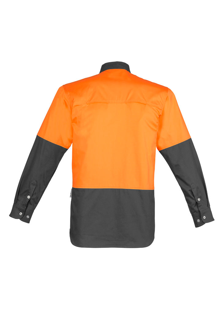 Mens Industrial Long Sleeve Shirt Orange/Charcoal back