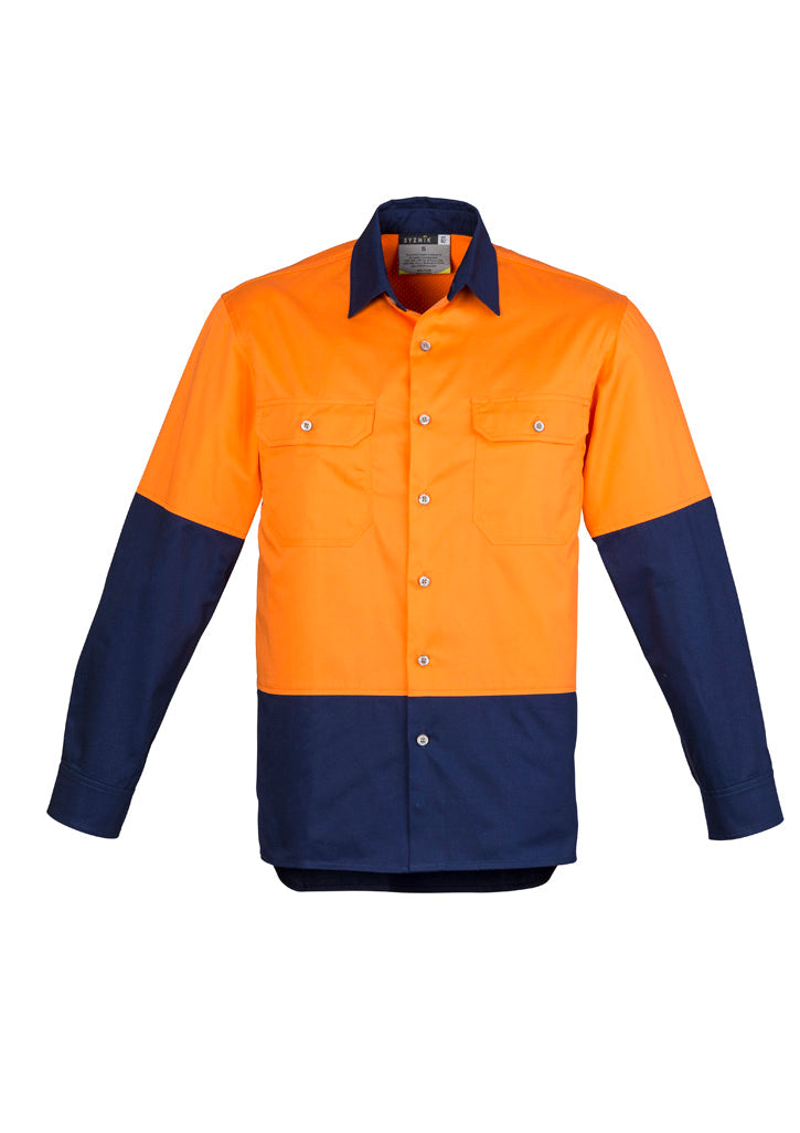 Mens Industrial Long Sleeve Shirt Orange/Navy front
