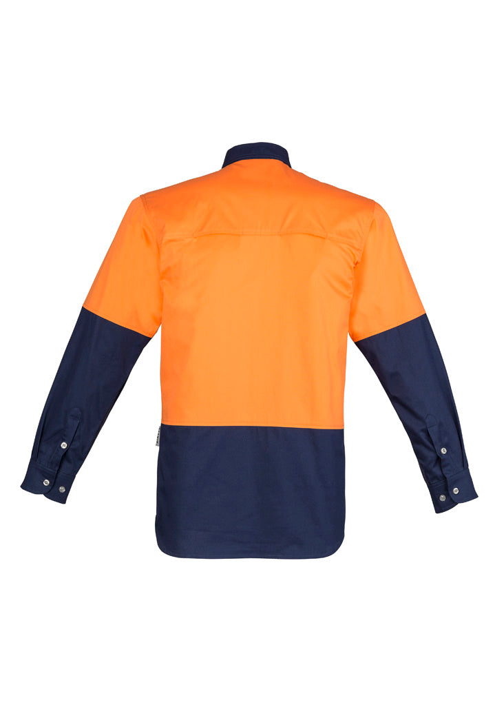 Mens Industrial Long Sleeve Shirt Orange/Navy back