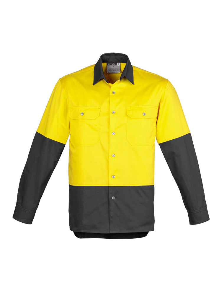 Mens Industrial Long Sleeve Shirt Yellow/Charcoal front