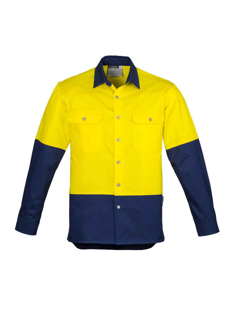 Mens Industrial Long Sleeve Shirt Yellow/Navy front