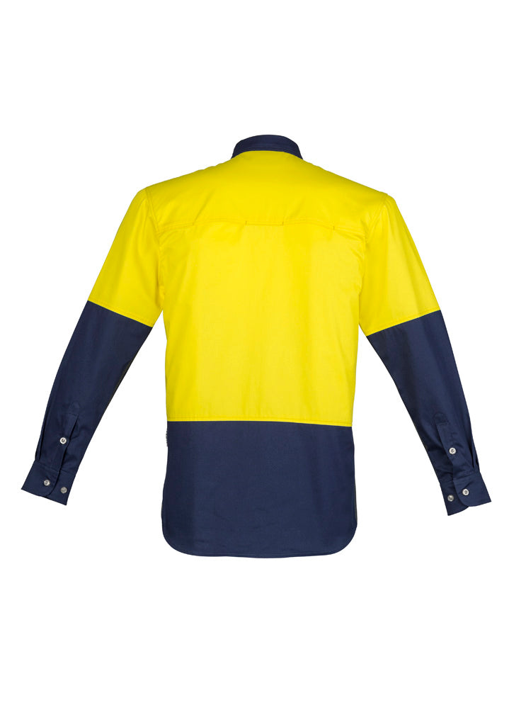 Mens Industrial Long Sleeve Shirt Yellow/Navy back
