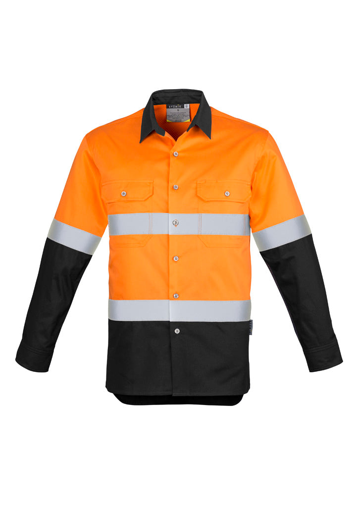 Mens Industrial Long Sleeve Shirt - Hoop Taped Orange/Black front