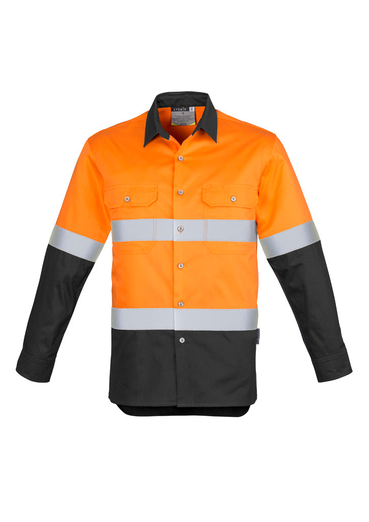 Mens Industrial Long Sleeve Shirt - Hoop Taped Orange/Charcoal front
