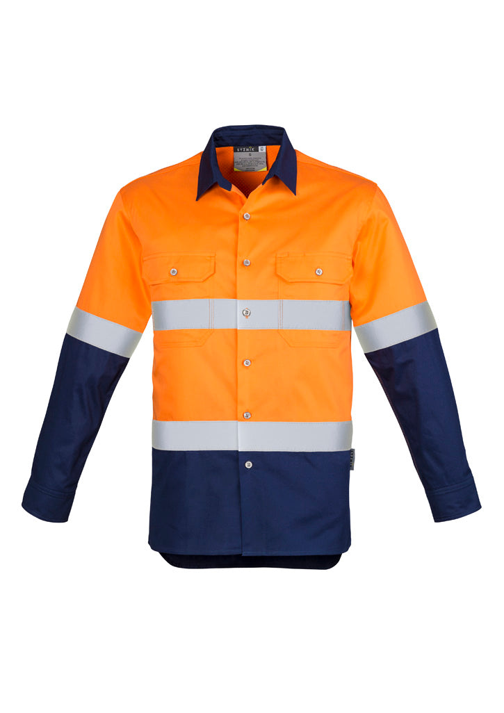 Mens Industrial Long Sleeve Shirt - Hoop Taped Orange/Navy front
