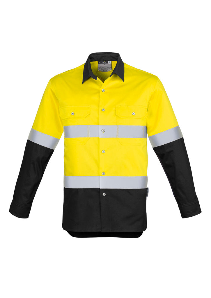 Mens Industrial Long Sleeve Shirt - Hoop Taped Yellow/Black back