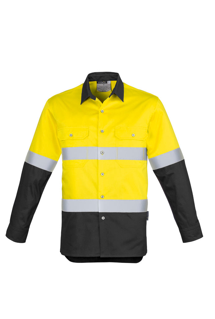 Mens Industrial Long Sleeve Shirt - Hoop Taped Yellow/Charcoal front