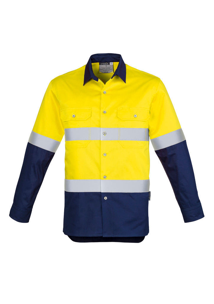 Mens Industrial Long Sleeve Shirt - Hoop Taped Yellow/Navy back