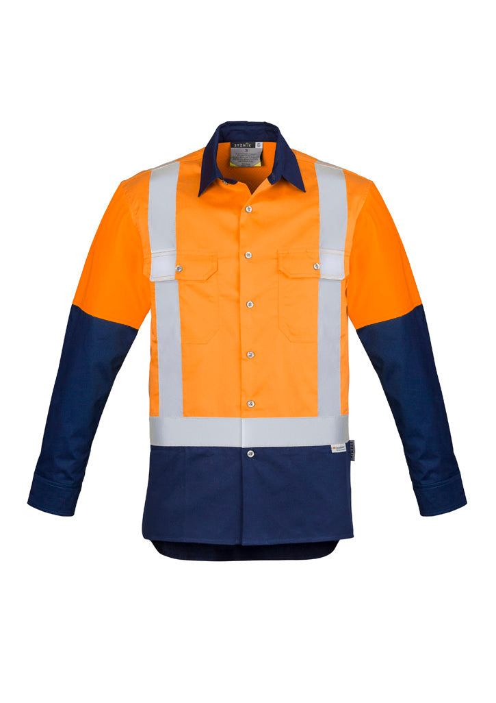 Mens Industrial Long Sleeve Shirt - Shoulder Taped Orange/Navy front