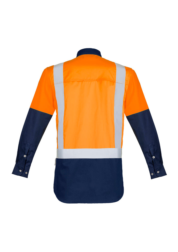 Mens Industrial Long Sleeve Shirt - Shoulder Taped Orange/Navy back