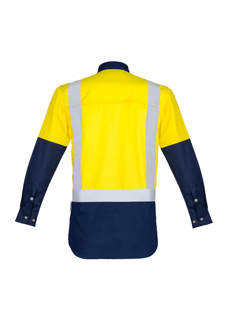 Mens Industrial Long Sleeve Shirt - Shoulder Taped Yellow/Navy back