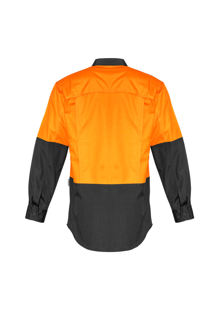 Mens Rugged Cooling Hi Vis Long Sleeve Shirt Orange/Charcoal back