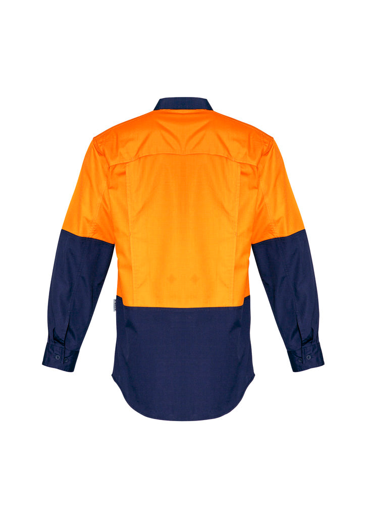 Mens Rugged Cooling Hi Vis Long Sleeve Shirt Orange/Navy back