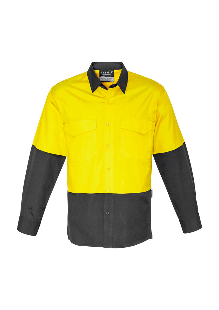 Mens Rugged Cooling Hi Vis Long Sleeve Shirt Yellow/Charcoal front