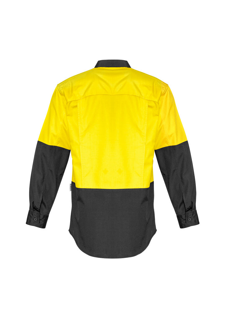 Mens Rugged Cooling Hi Vis Long Sleeve Shirt Yellow/Charcoal back