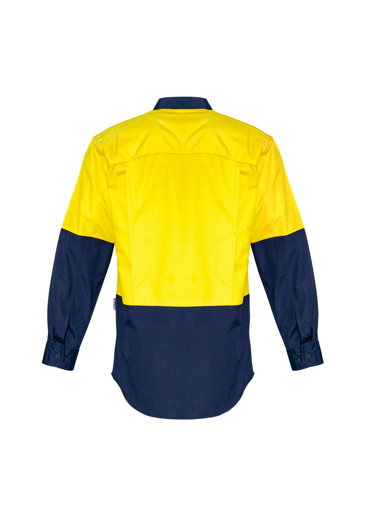 Mens Rugged Cooling Hi Vis Long Sleeve Shirt Yellow/Navy back