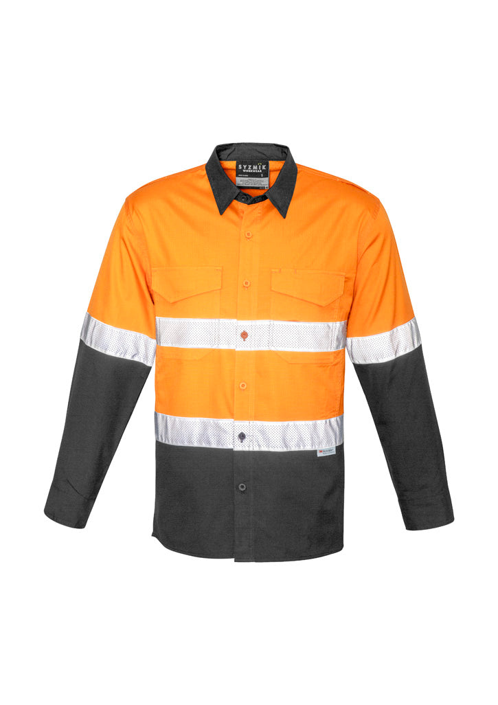 Mens Rugged Cooling Hi Vis Taped Long Sleeve Shirt Orange/Charcoal front