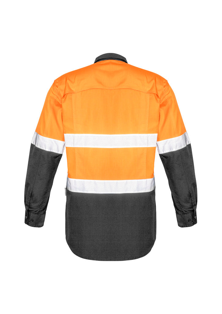 Mens Rugged Cooling Hi Vis Taped Long Sleeve Shirt Orange/Charcoal back