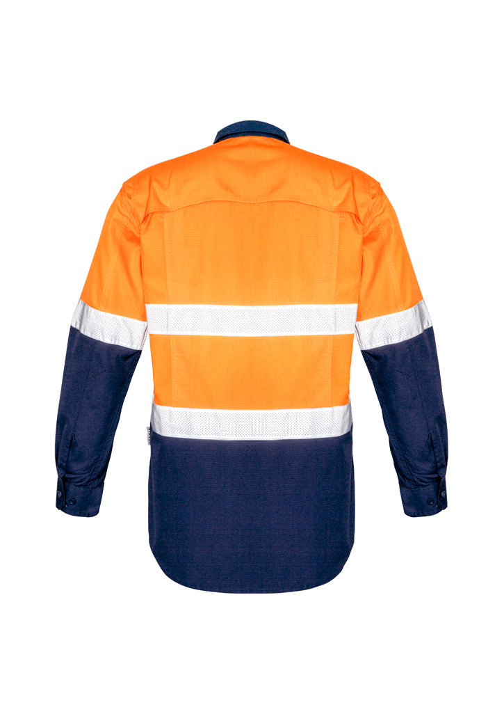 Mens Rugged Cooling Hi Vis Taped Long Sleeve Shirt Orange/Navy back