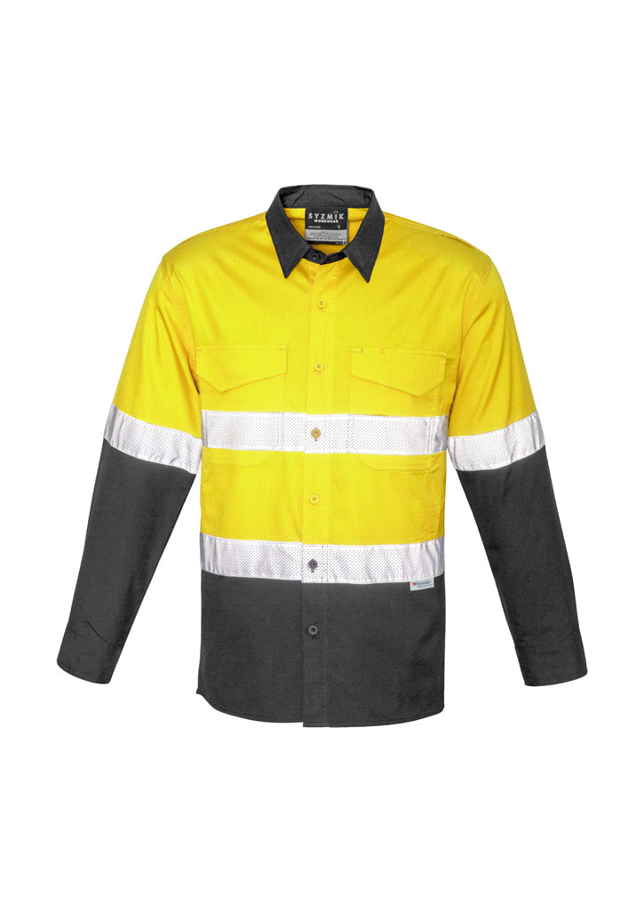 Mens Rugged Cooling Hi Vis Taped Long Sleeve Shirt Yellow/Charcoal back