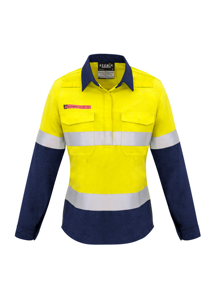 Womens FR Closed Front Hooped Taped Spliced Shirt Yellow/Navy back