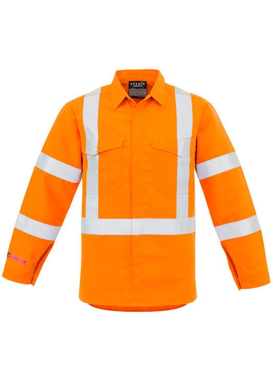 Mens Red Flame Hi Vis X Back Shirt Orange front