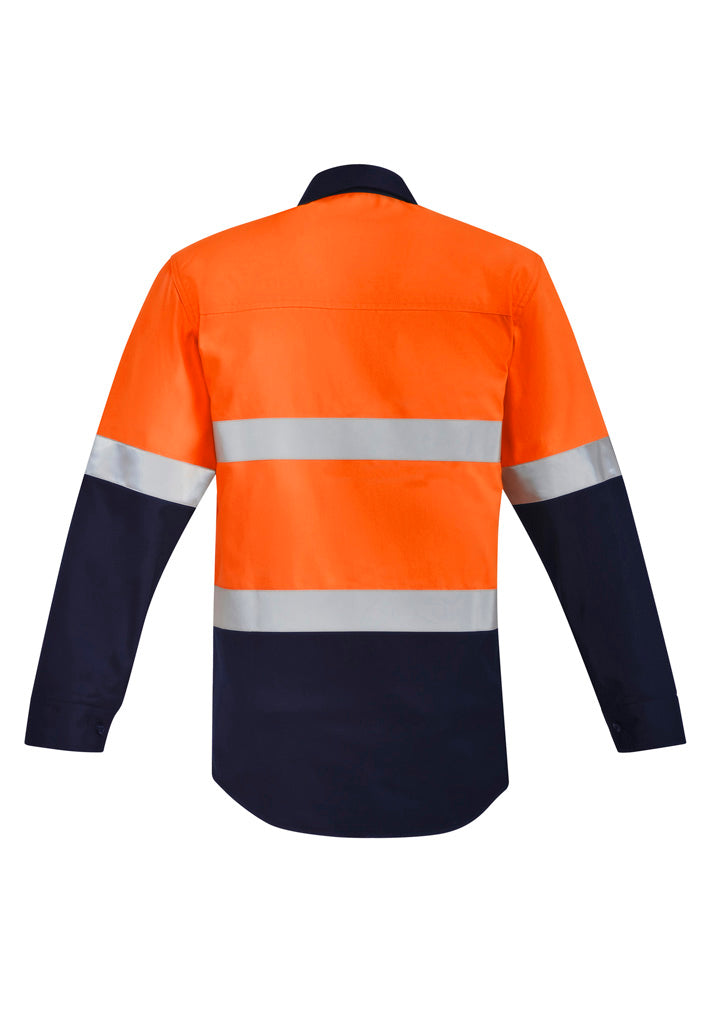 Mens Orange Flame Hi Vis Open Front Spliced Shirt - Hoop Taped Orange/Navy back
