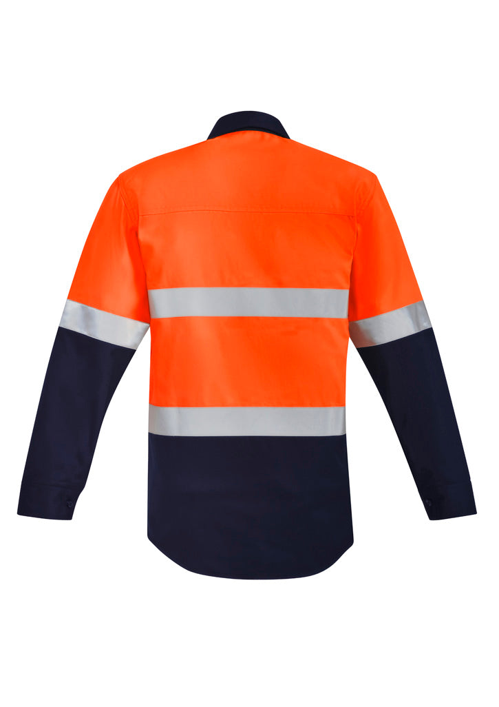 Mens Orange Flame Hi Vis Closed Front Shirt - Hoop Taped Orange/Navy back