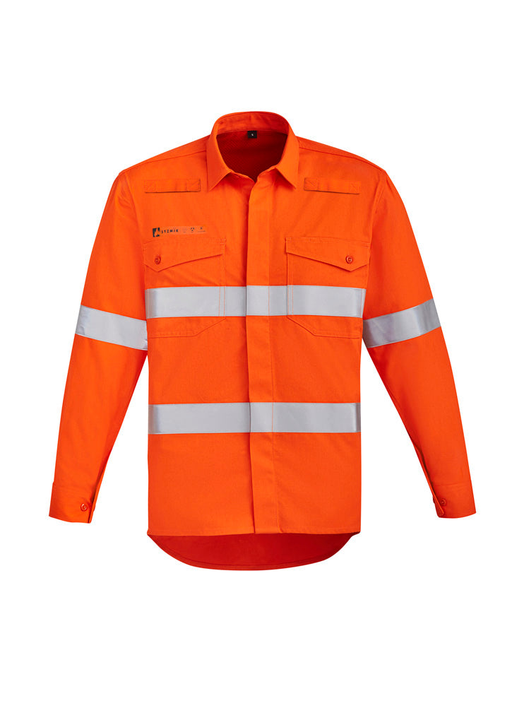 Mens Orange Flame Hi Vis Open Front Shirt - Hoop Taped Orange front