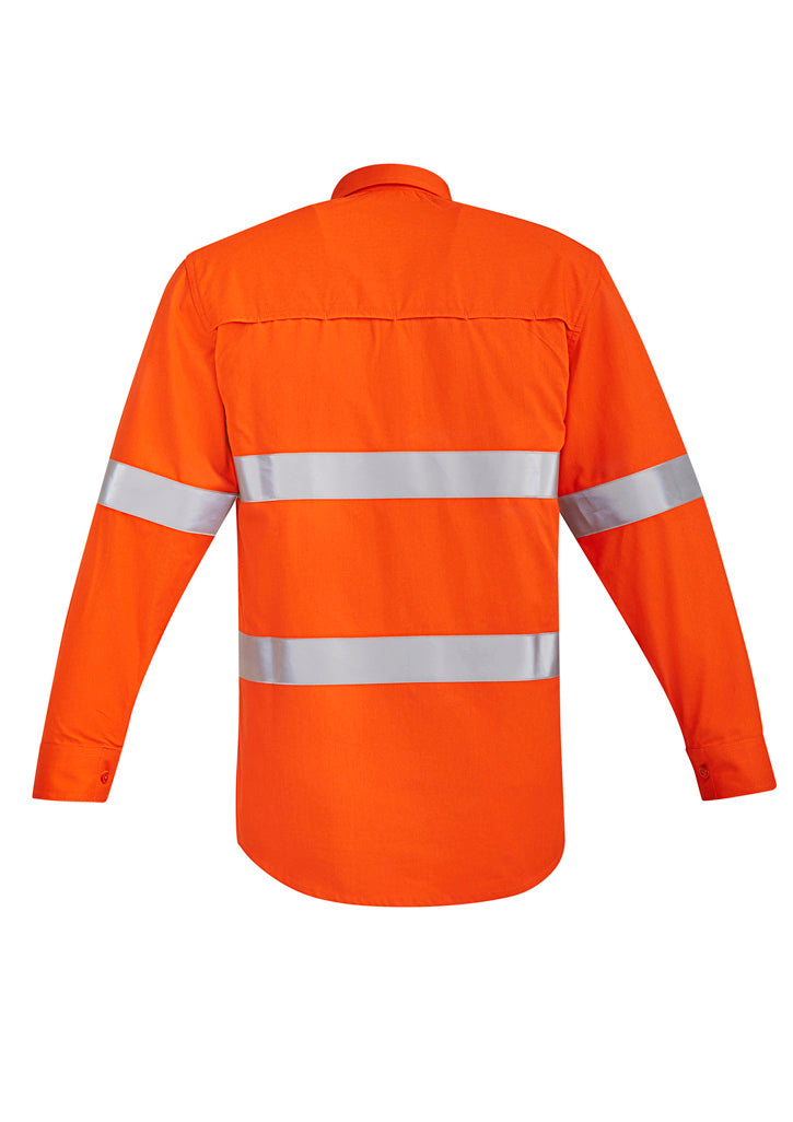 Mens Orange Flame Hi Vis Open Front Shirt - Hoop Taped Orange back