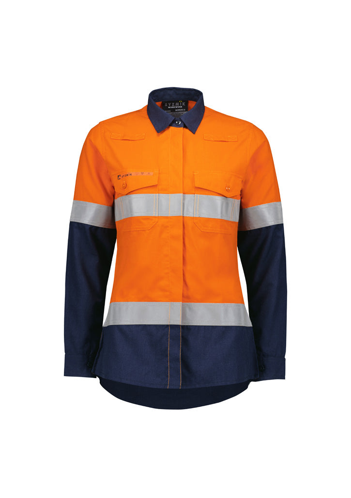 Womens Orange Flame Lightweight Ripstop Taped Shirt Orange/Navy front
