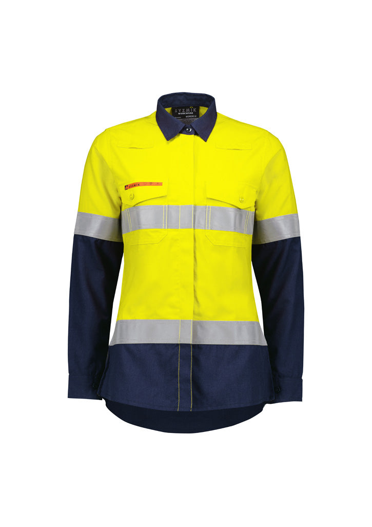 Womens Orange Flame Lightweight Ripstop Taped Shirt Yellow/Navy back