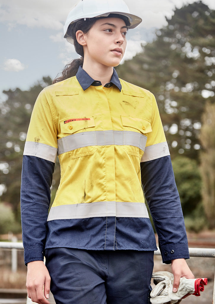 Womens Orange Flame Lightweight Ripstop Taped Shirt Yellow/Navy front