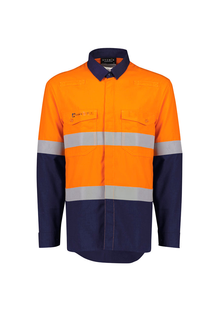 Mens Orange Flame Lightweight Ripstop Shirt - Hoop Taped Orange/Navy front