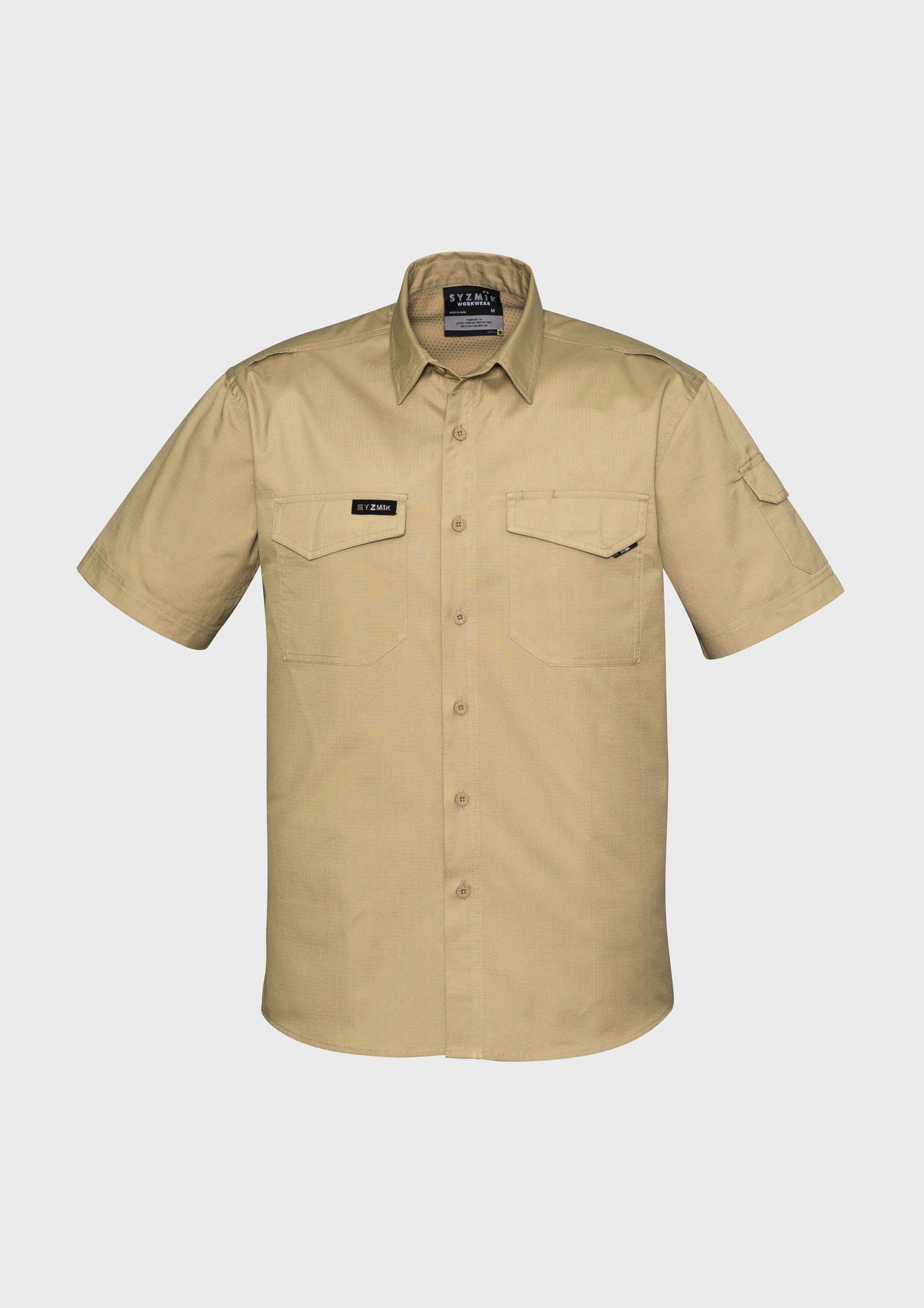 Mens Rugged Cooling Short Sleeve Shirt Khaki front