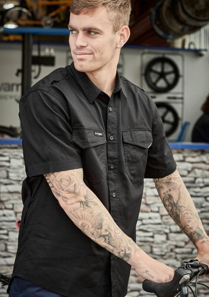 Mens Rugged Cooling Short Sleeve Shirt Black front