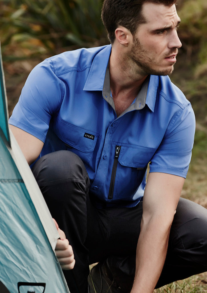 Mens Outdoor Short Sleeve Shirt Blue front