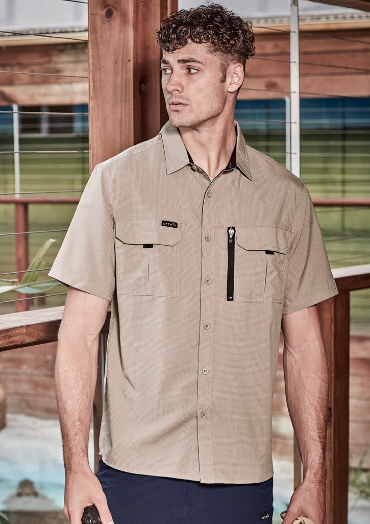 Mens Outdoor Short Sleeve Shirt Sand front