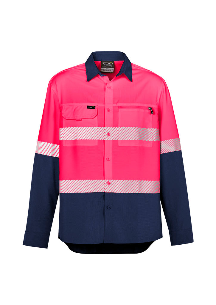 Mens Hi Vis Outdoor Segmented Tape Long Sleeve Shirt Pink/Navy back