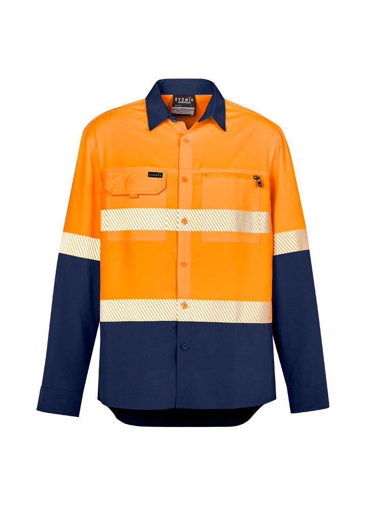 Mens Hi Vis Outdoor Segmented Tape Long Sleeve Shirt Orange/Navy back